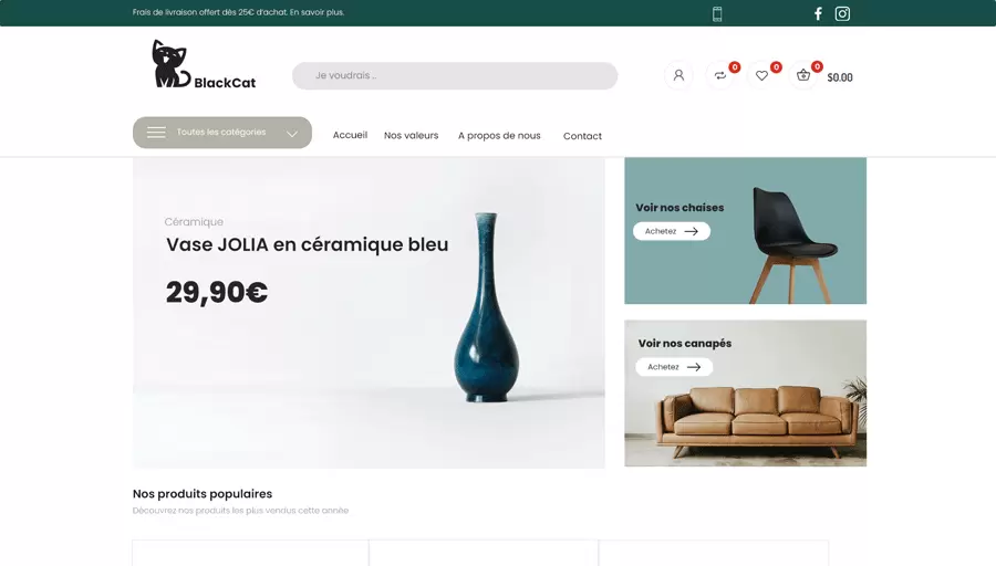 Page d'accueil d'un site web e-commerce